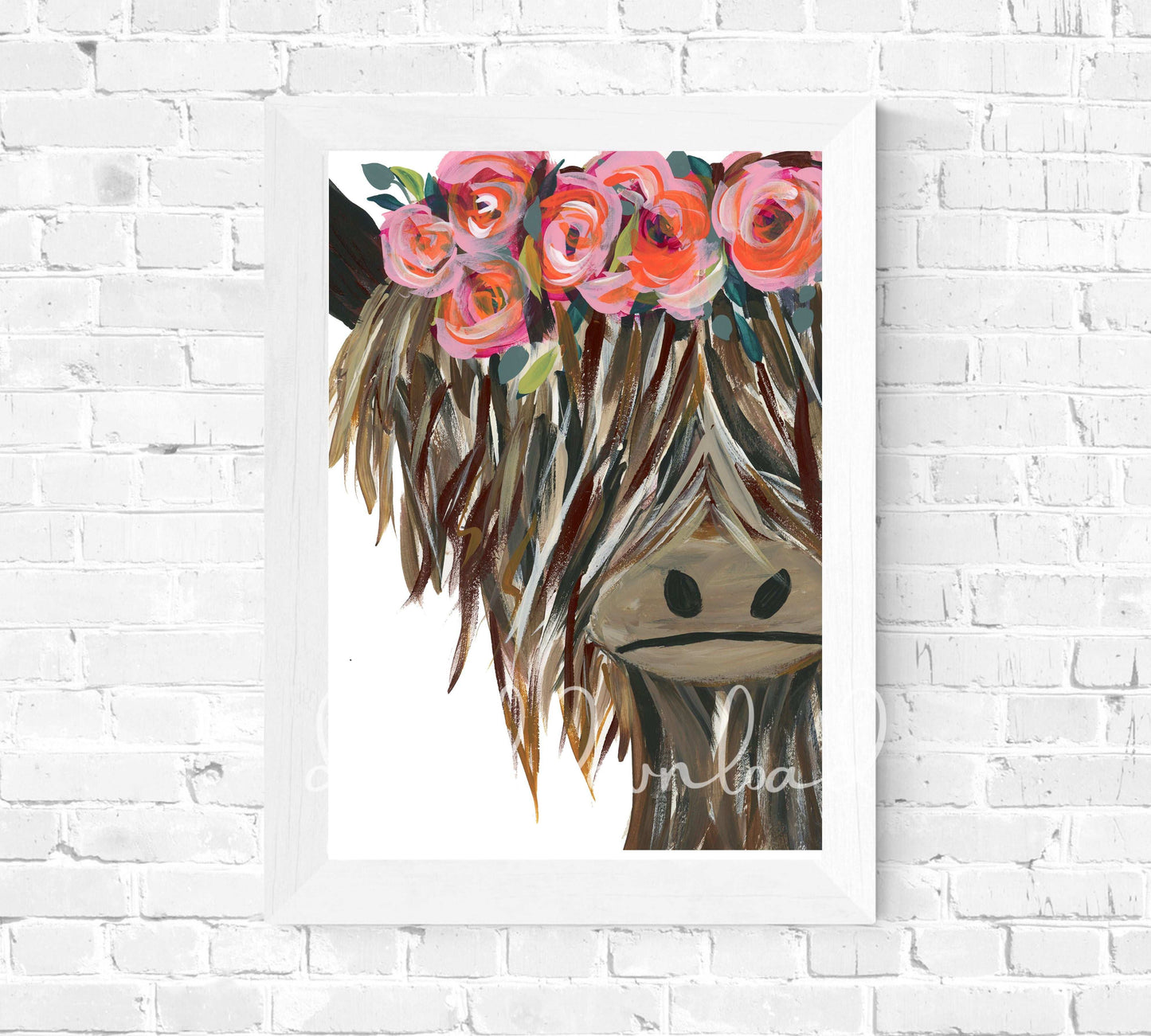 Highland Cow with Flowers Digital Art