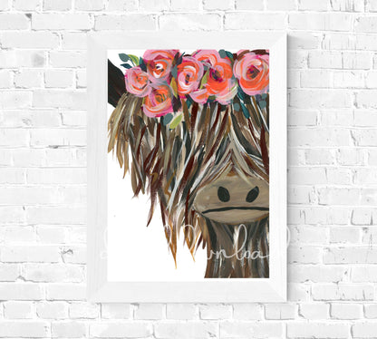 Highland Cow with Flowers Digital Art