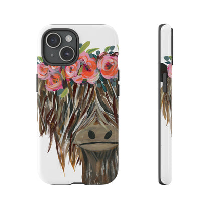 Floral Highland Cow Phone Case - Tough Cases for Animal Lovers