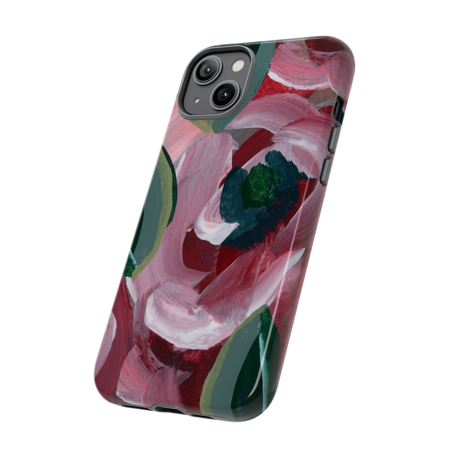 Burgundy Red Floral Hand Painted Abstract Colorful Case: Impact-Resistant Phone Cases