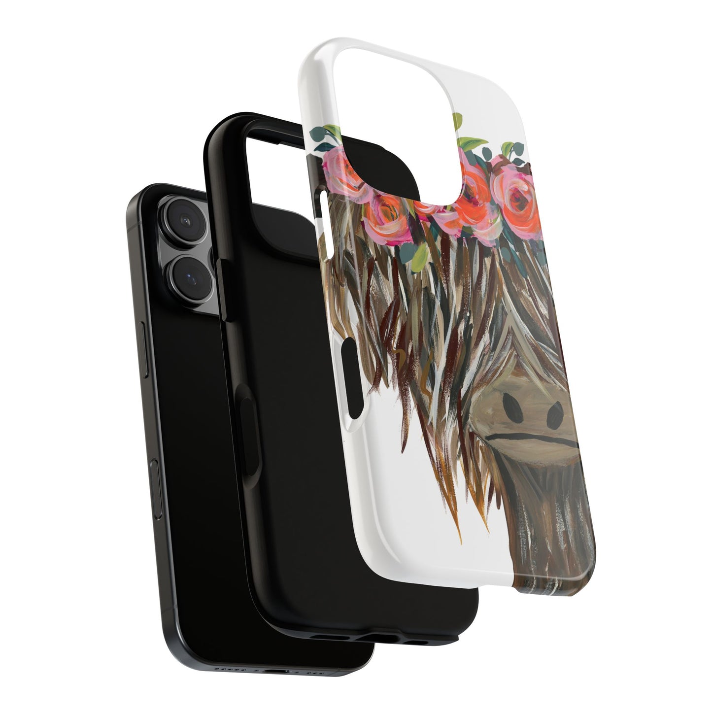 Floral Highland Cow Phone Case - Tough Cases for Animal Lovers