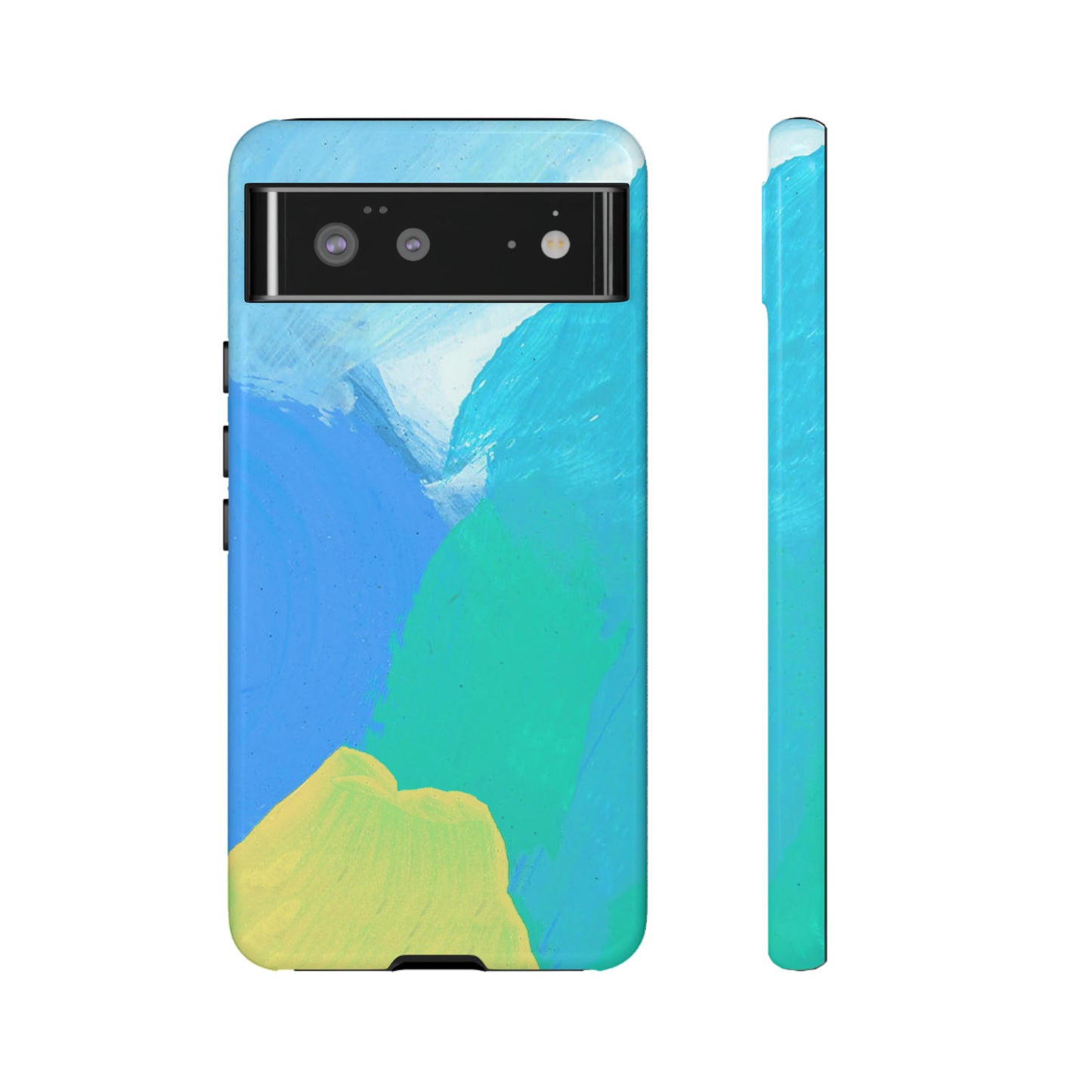 Hand Painted Abstract Blue Teal White Yellow Cute Phone Case - Tough Cases