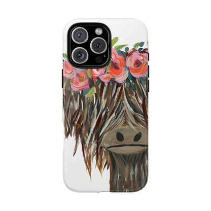 Floral Highland Cow Phone Case - Tough Cases for Animal Lovers