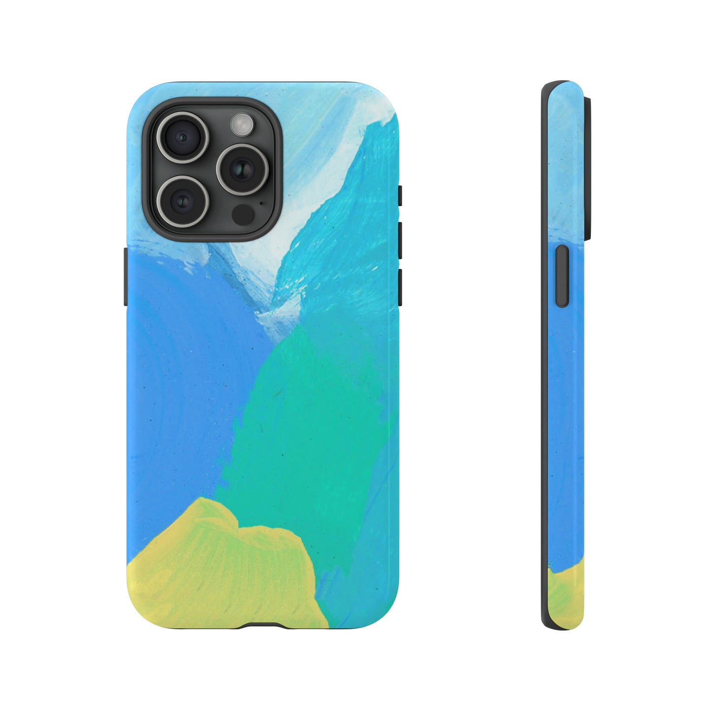 Hand Painted Abstract Blue Teal White Yellow Cute Phone Case - Tough Cases