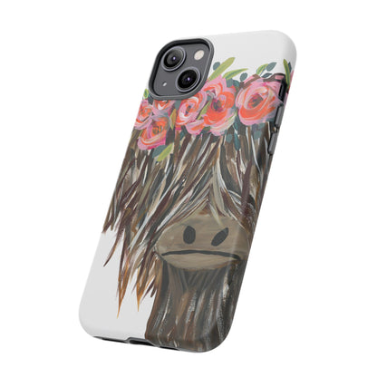 Floral Highland Cow Phone Case - Tough Cases for Animal Lovers