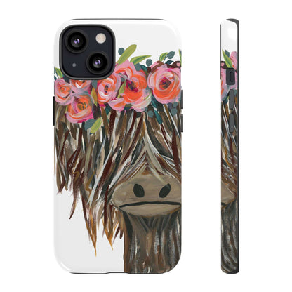 Floral Highland Cow Phone Case - Tough Cases for Animal Lovers
