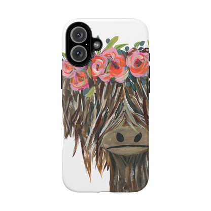 Floral Highland Cow Phone Case - Tough Cases for Animal Lovers