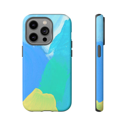 Hand Painted Abstract Blue Teal White Yellow Cute Phone Case - Tough Cases