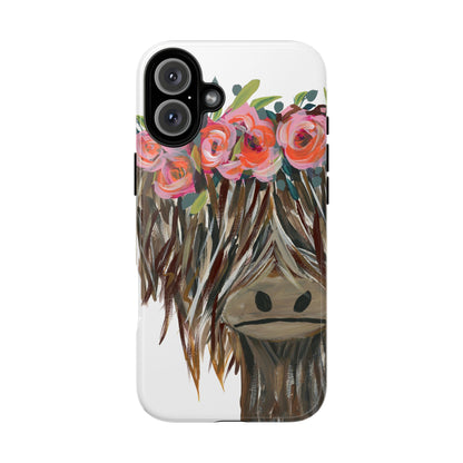 Floral Highland Cow Phone Case - Tough Cases for Animal Lovers