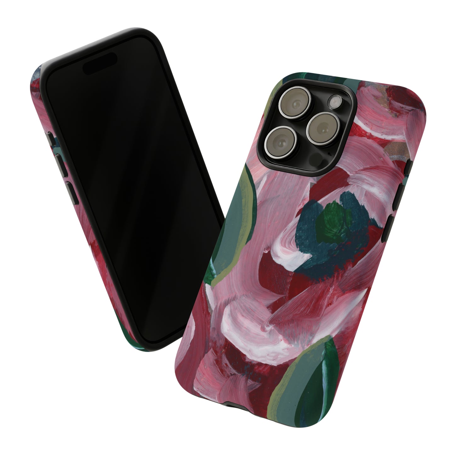 Burgundy Red Floral Hand Painted Abstract Colorful Case: Impact-Resistant Phone Cases