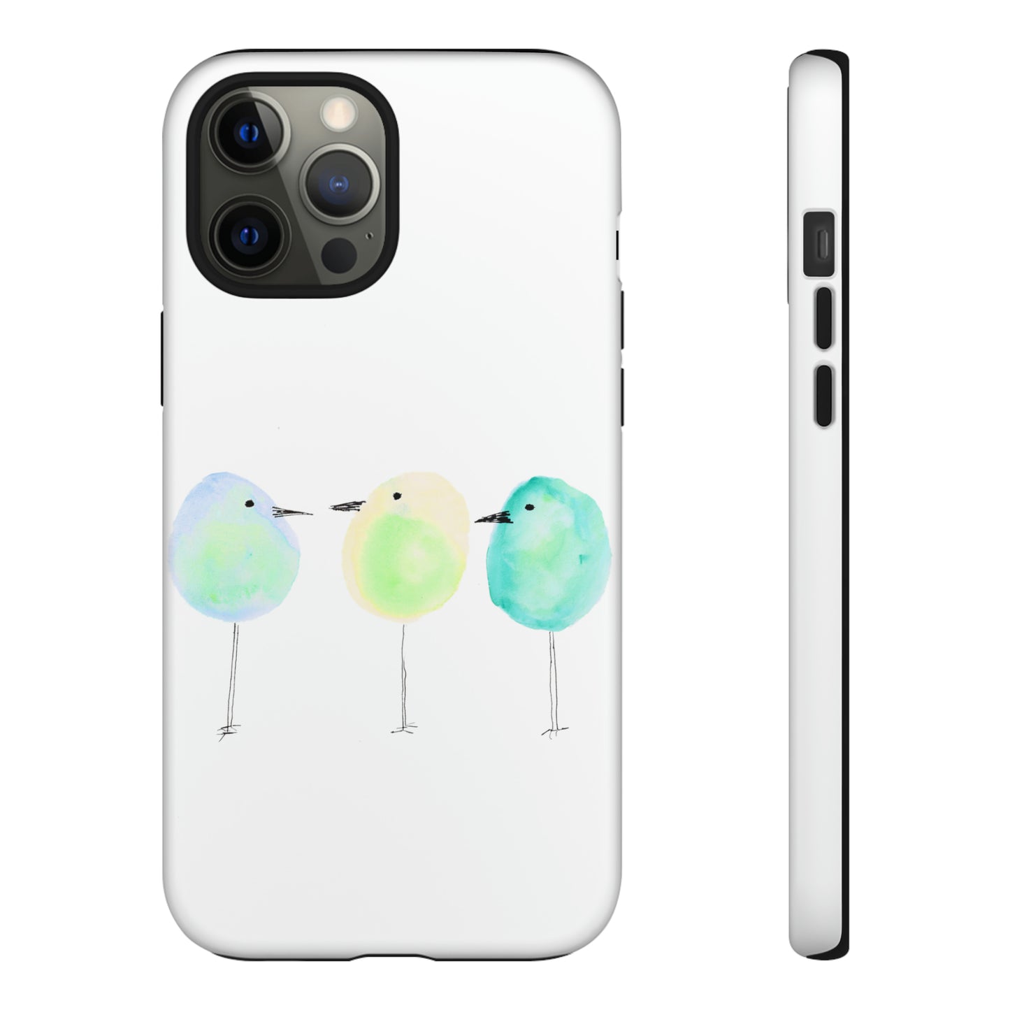 3 Watercolor Quirky Birds Hand Painted Phone Case - Tough Case