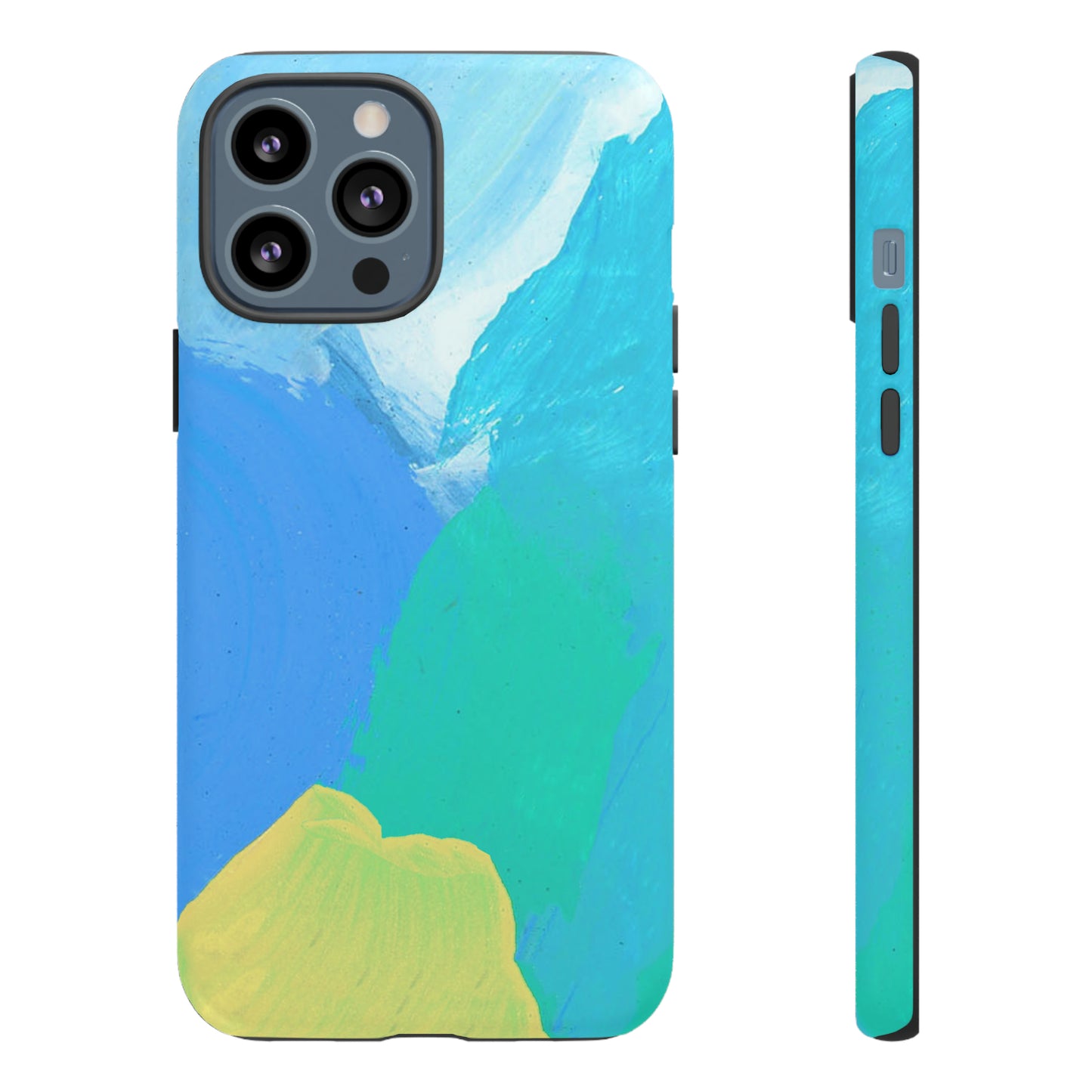 Hand Painted Abstract Blue Teal White Yellow Cute Phone Case - Tough Cases