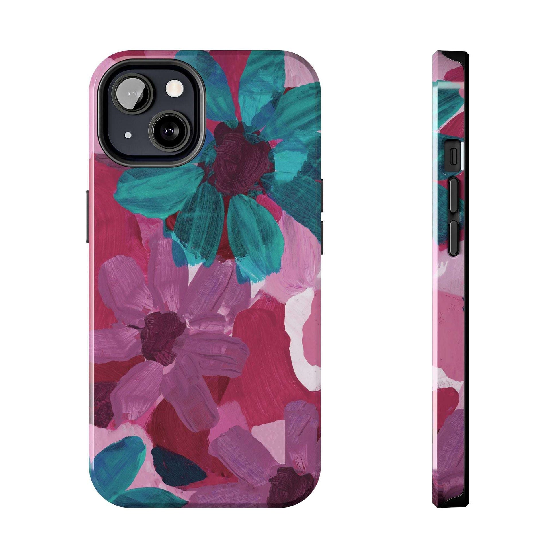 Fuchsia and Turquoise Flowers Watercolor Art: Tough Phone Cases