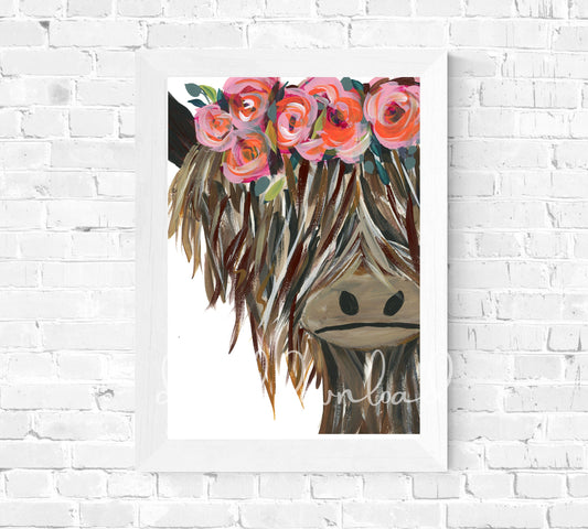 Highland Cow with Flowers Digital Art