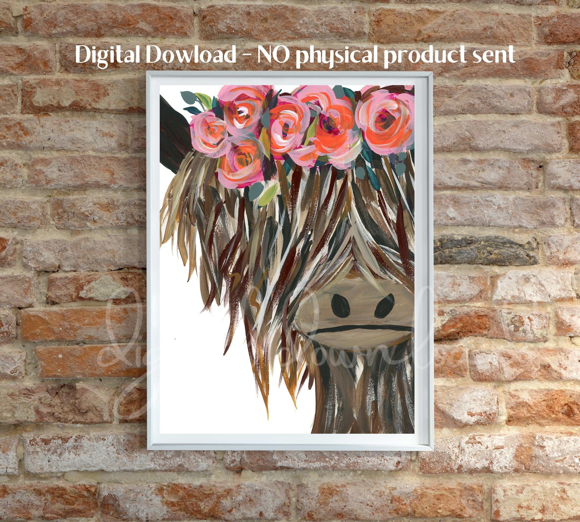 Highland Cow with Flowers Digital Art