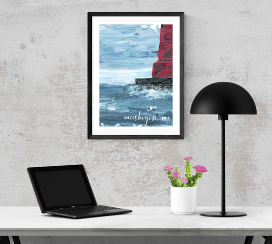 Lighthouse Print, Muskegon Michigan, Lake Michigan Lighthouse Print