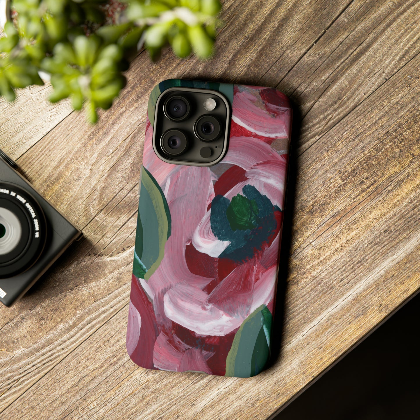 Burgundy Red Floral Hand Painted Abstract Colorful Case: Impact-Resistant Phone Cases