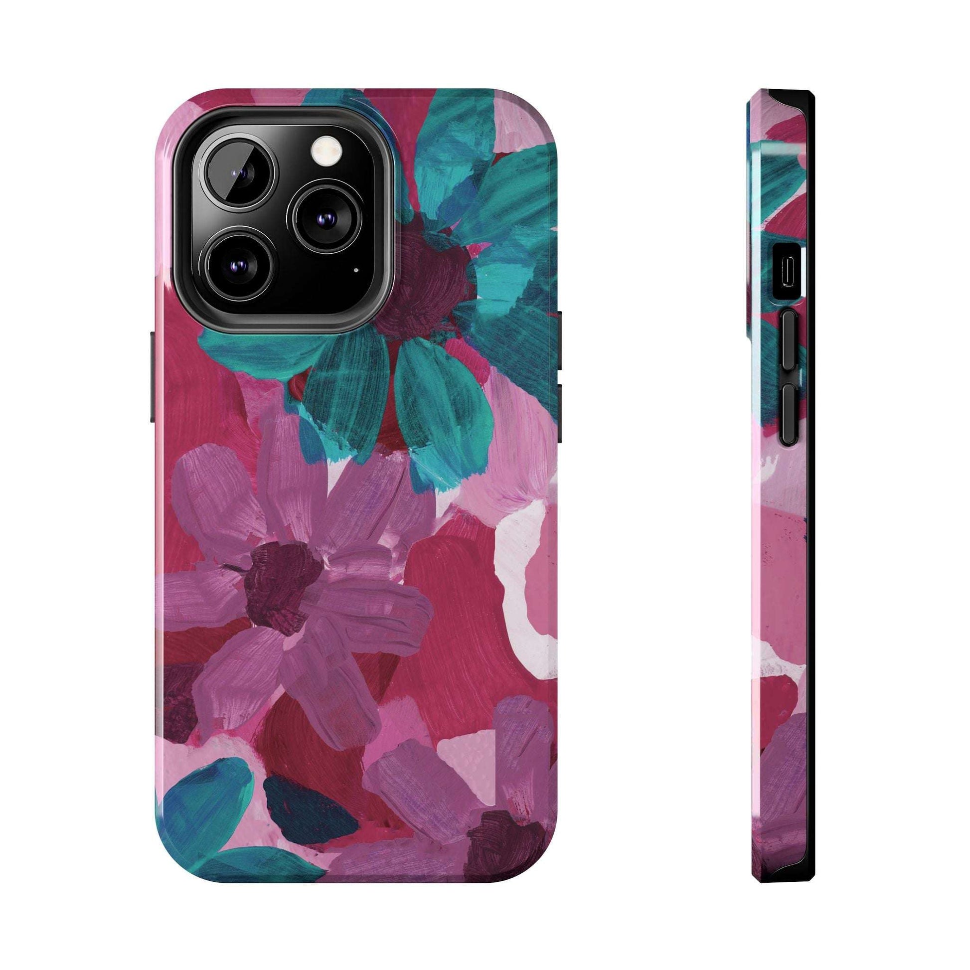 Fuchsia and Turquoise Flowers Watercolor Art: Tough Phone Cases