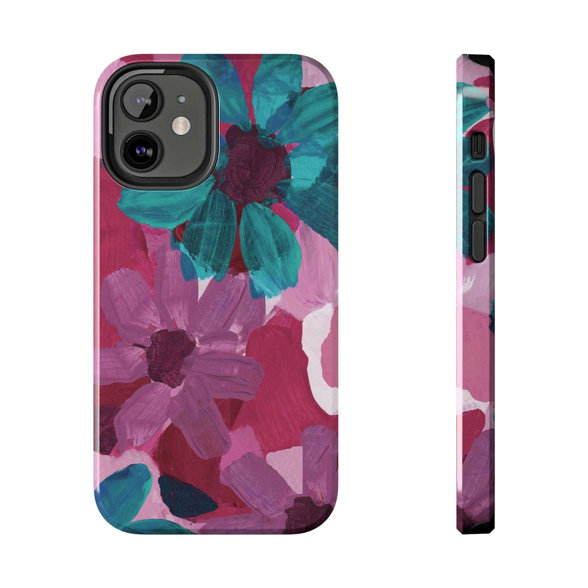 Fuchsia and Turquoise Flowers Watercolor Art: Tough Phone Cases