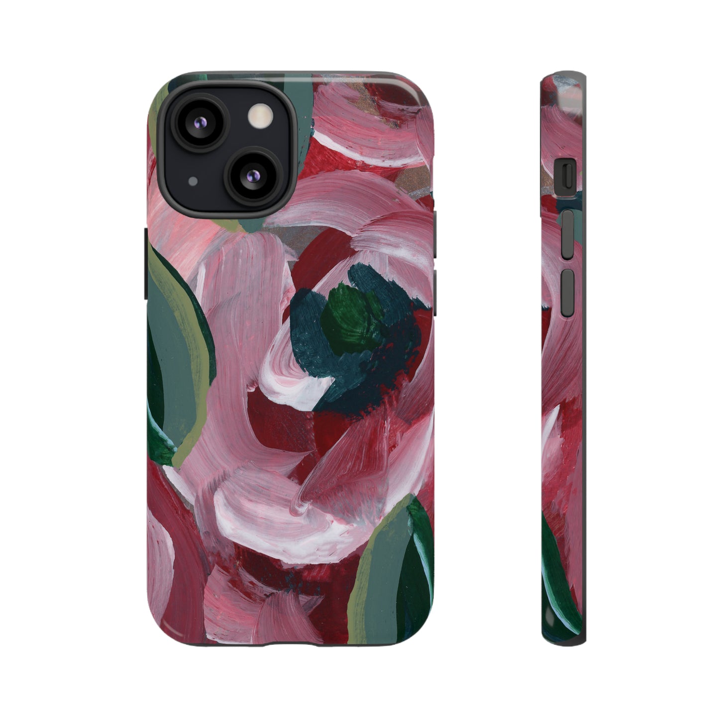 Burgundy Red Floral Hand Painted Abstract Colorful Case: Impact-Resistant Phone Cases