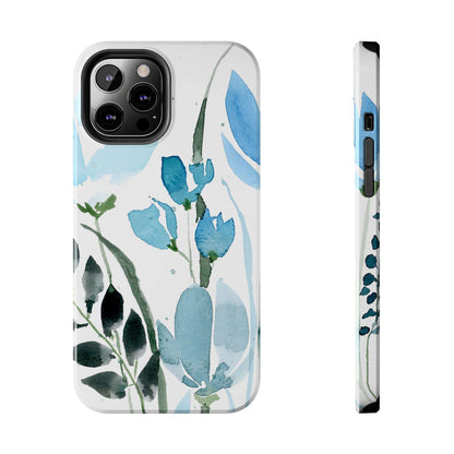 Blue Watercolor Leaves: Tough Phone Cases
