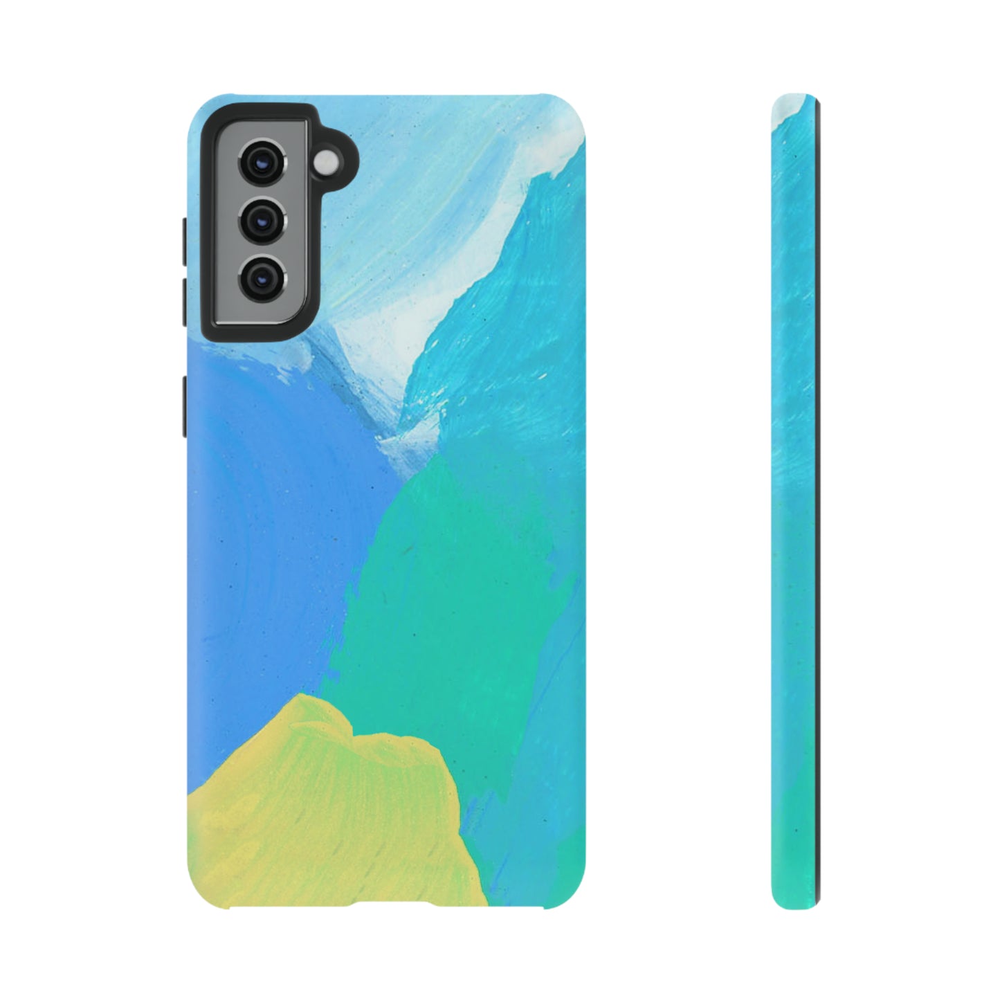 Hand Painted Abstract Blue Teal White Yellow Cute Phone Case - Tough Cases