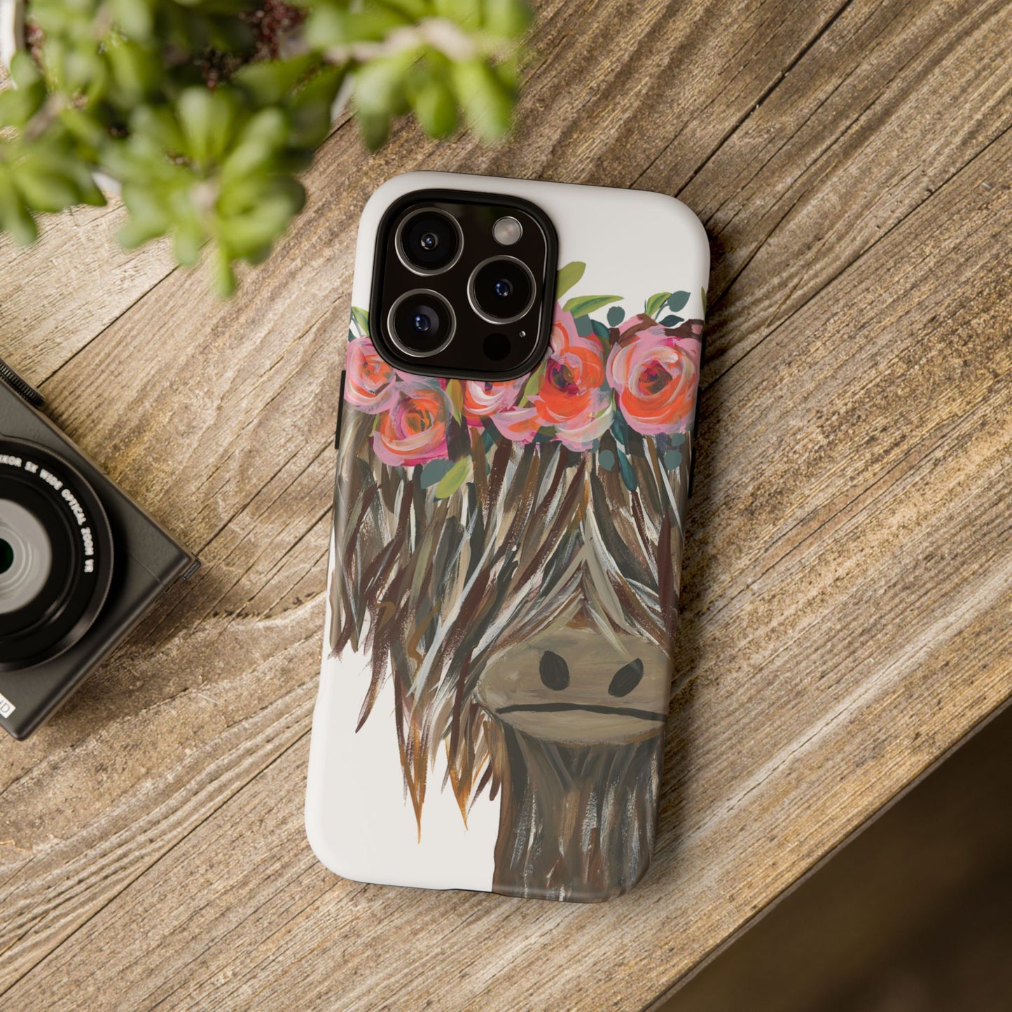 Floral Highland Cow Phone Case - Tough Cases for Animal Lovers