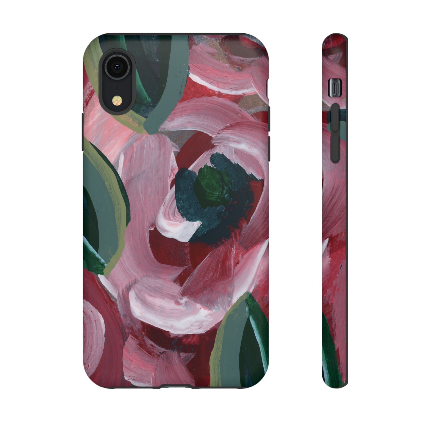 Burgundy Red Floral Hand Painted Abstract Colorful Case: Impact-Resistant Phone Cases