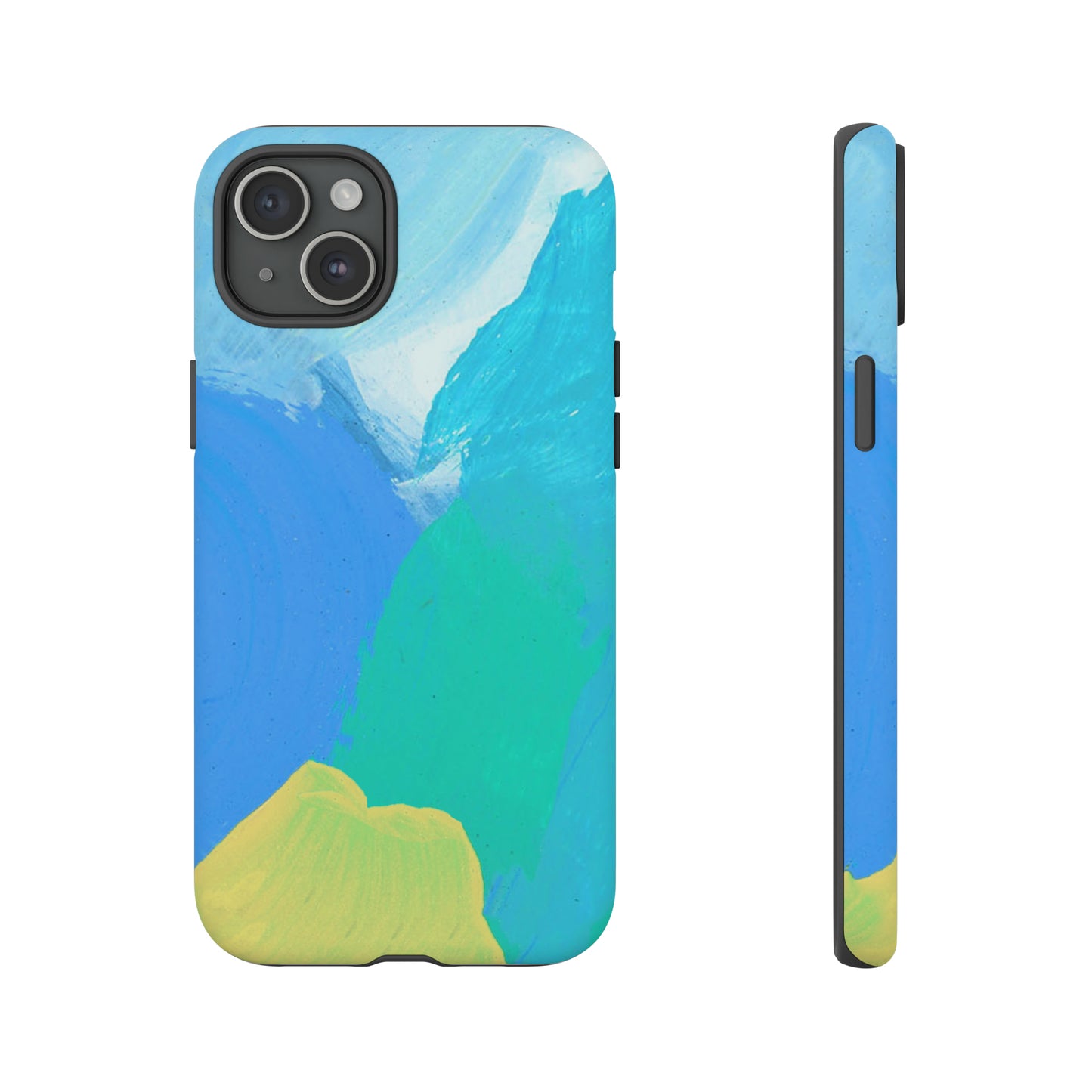 Hand Painted Abstract Blue Teal White Yellow Cute Phone Case - Tough Cases