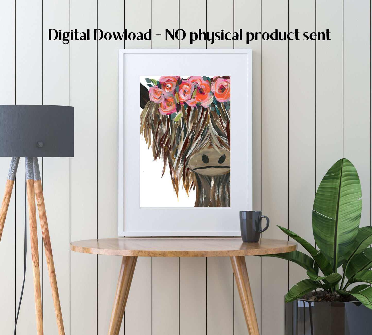 Highland Cow with Flowers Digital Art