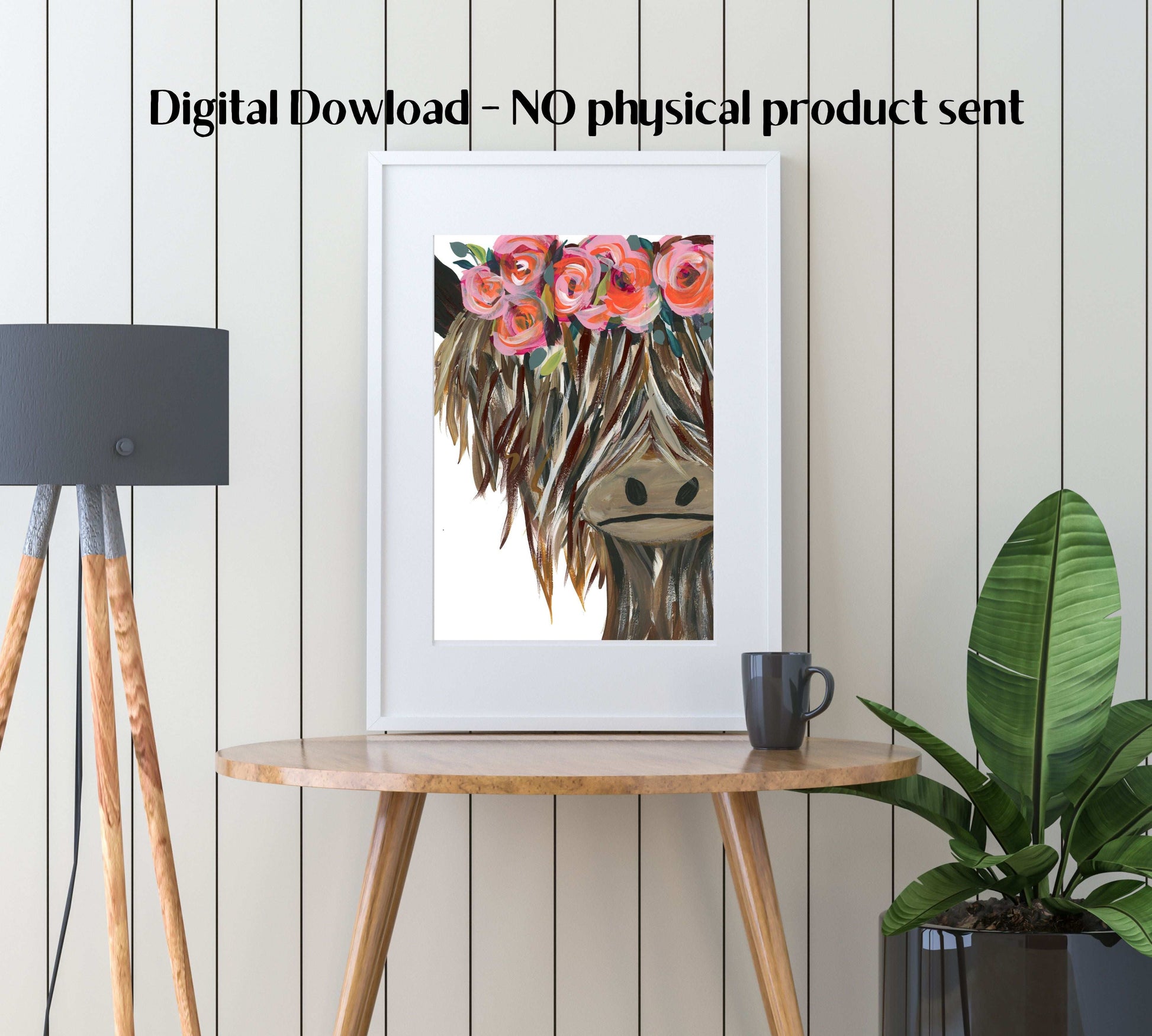 Highland Cow with Flowers Digital Art