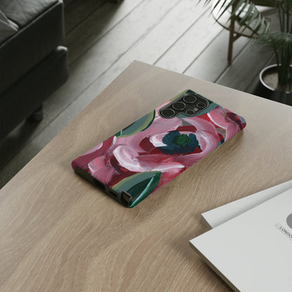 Burgundy Red Floral Hand Painted Abstract Colorful Case: Impact-Resistant Phone Cases