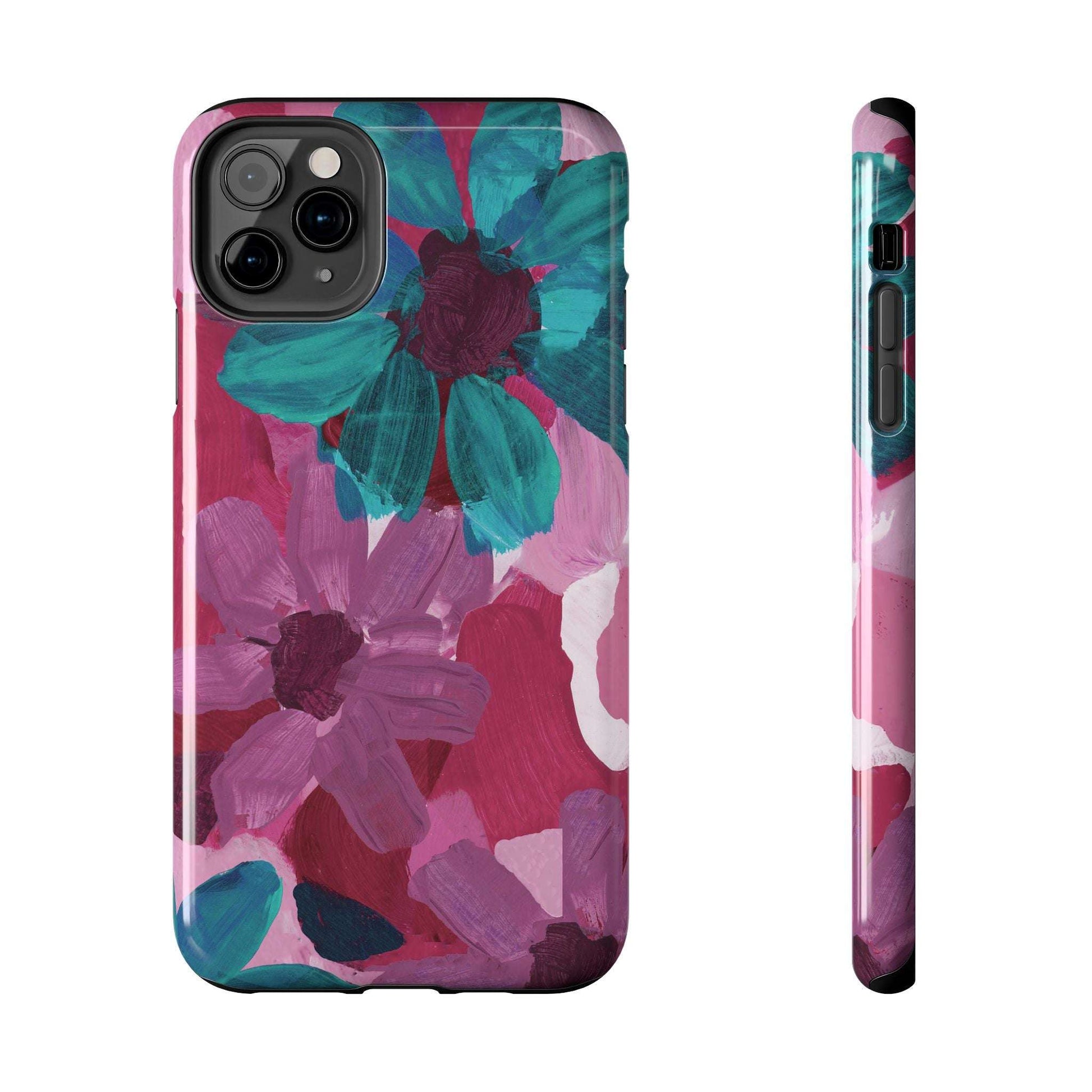 Fuchsia and Turquoise Flowers Watercolor Art: Tough Phone Cases