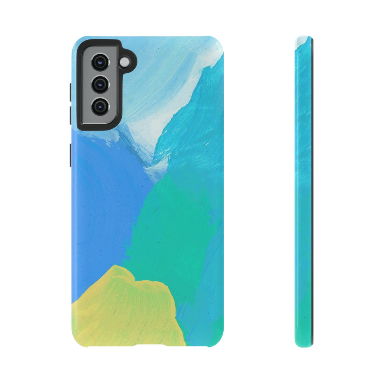 Hand Painted Abstract Blue Teal White Yellow Cute Phone Case - Tough Cases