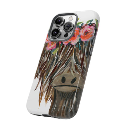 Floral Highland Cow Phone Case - Tough Cases for Animal Lovers