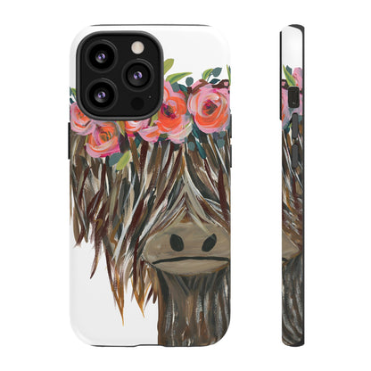 Floral Highland Cow Phone Case - Tough Cases for Animal Lovers