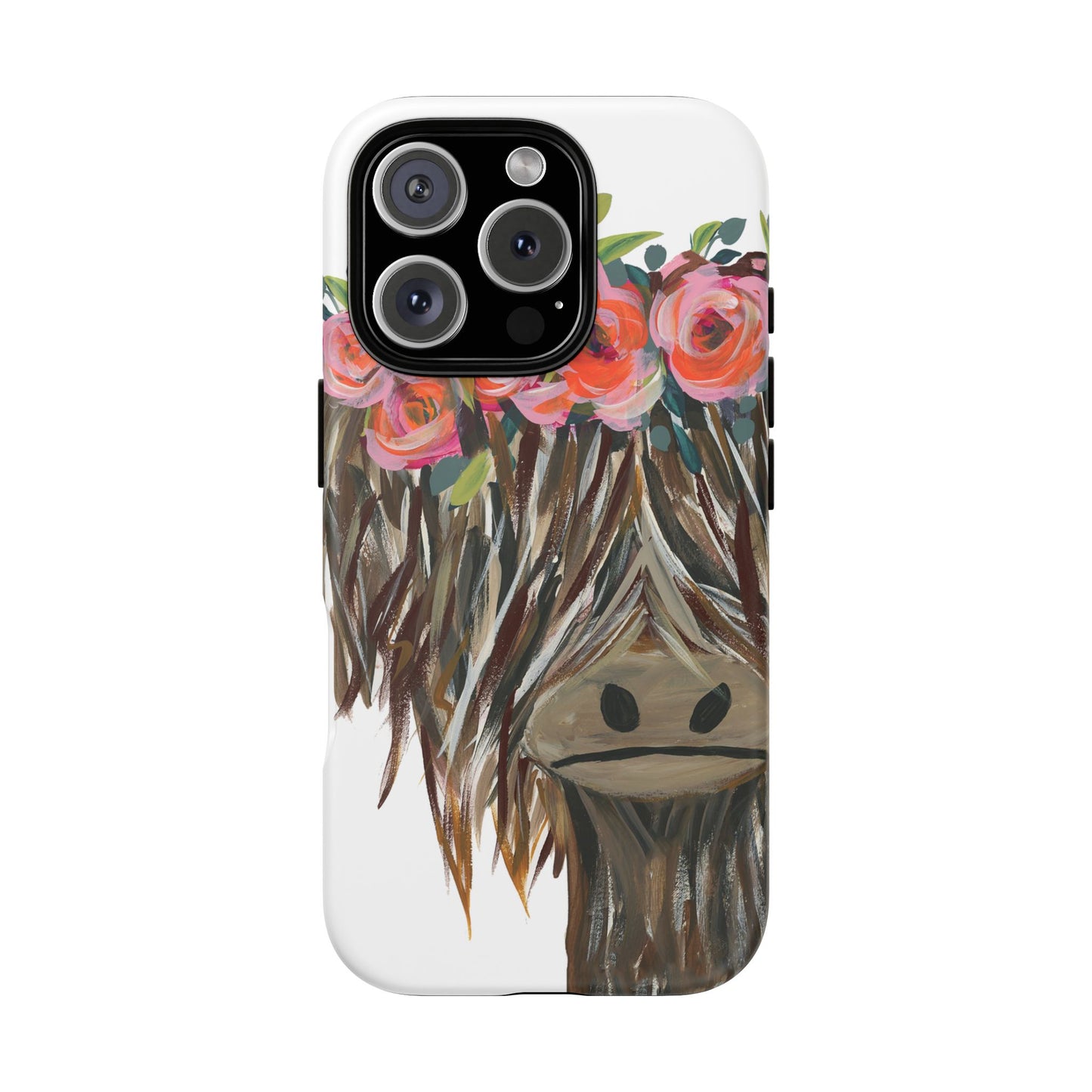 Floral Highland Cow Phone Case - Tough Cases for Animal Lovers