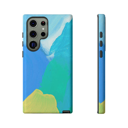 Hand Painted Abstract Blue Teal White Yellow Cute Phone Case - Tough Cases