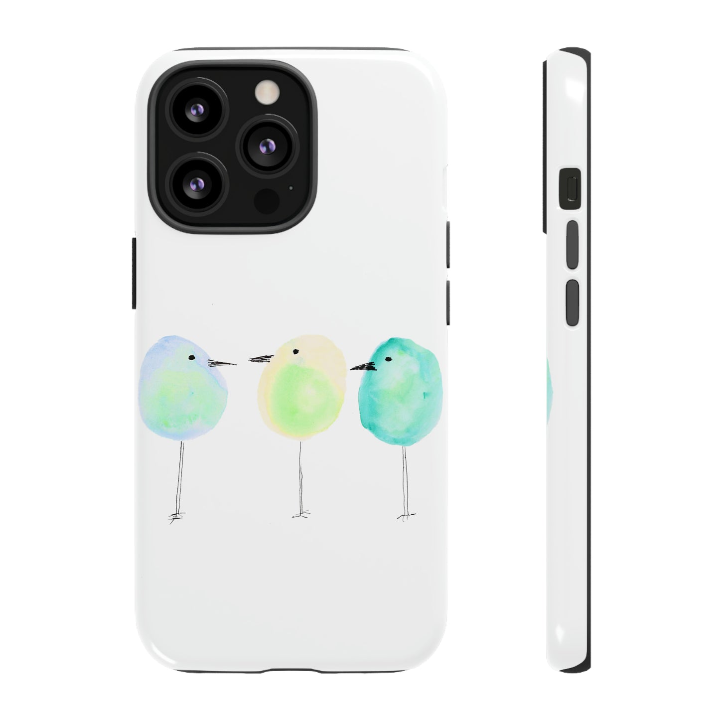 3 Watercolor Quirky Birds Hand Painted Phone Case - Tough Case