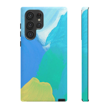 Hand Painted Abstract Blue Teal White Yellow Cute Phone Case - Tough Cases