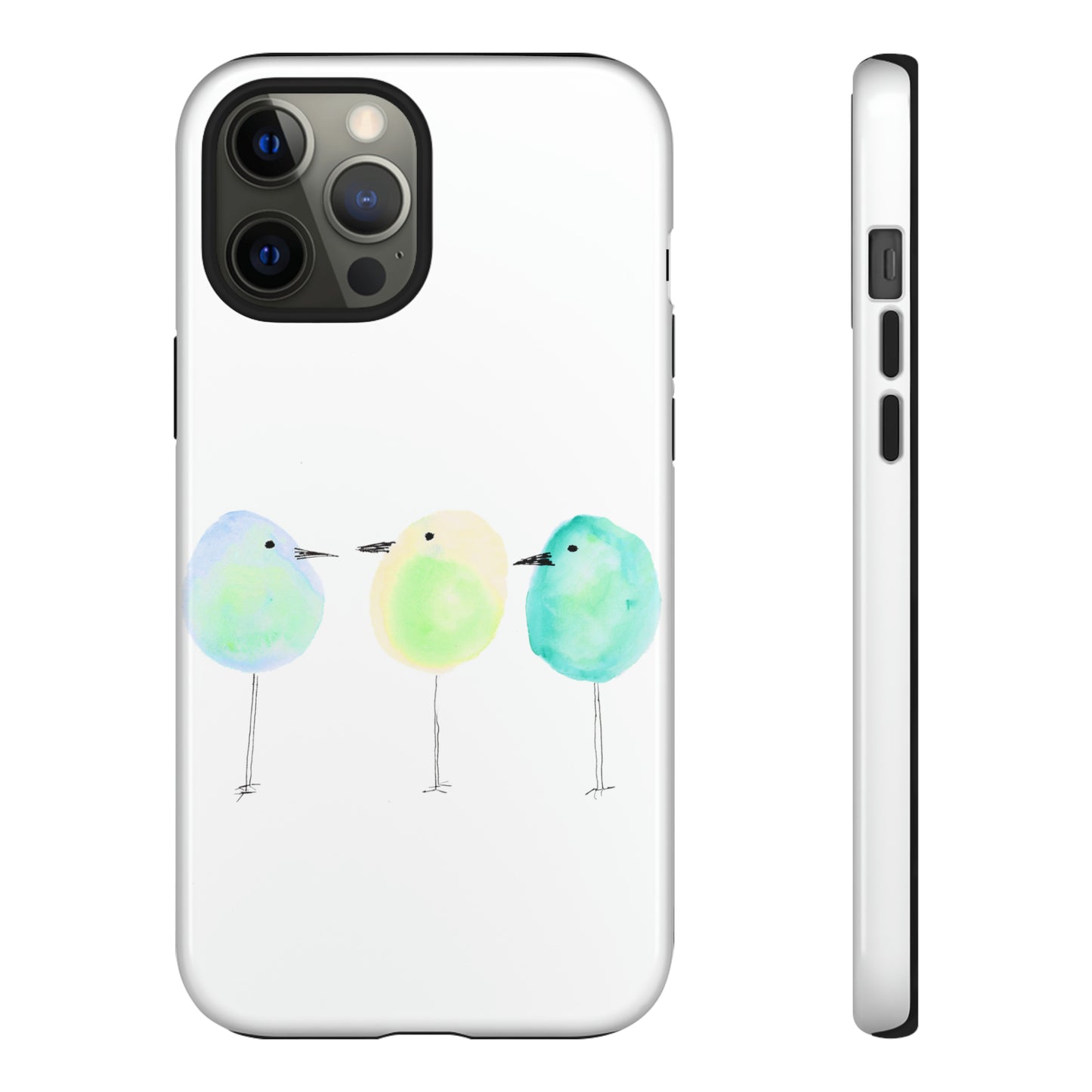 3 Watercolor Quirky Birds Hand Painted Phone Case - Tough Case