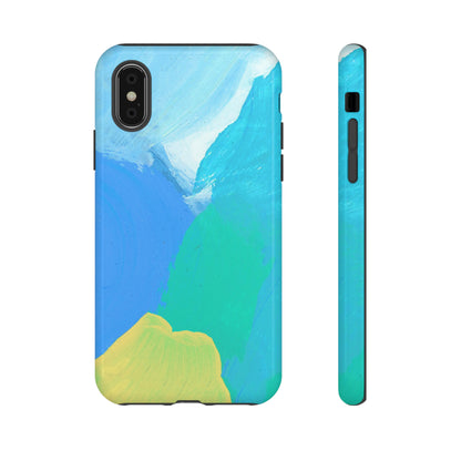 Hand Painted Abstract Blue Teal White Yellow Cute Phone Case - Tough Cases