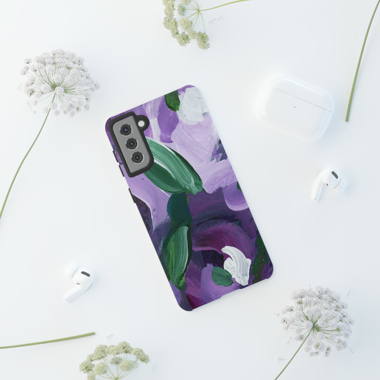 Purple Flowers Hand Painted Abstract Colorful Case: Impact-Resistant Phone Cases