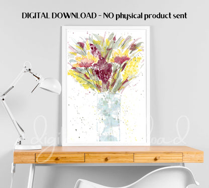 Watercolor Wildflowers Print, Downloadable Wall Art