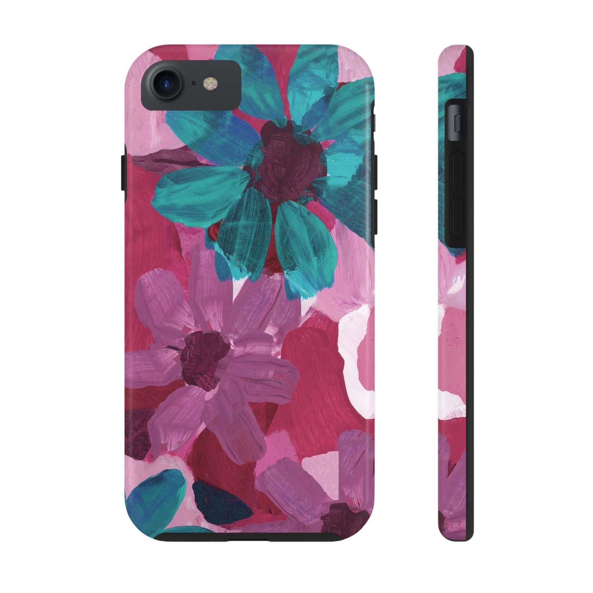 Fuchsia and Turquoise Flowers Watercolor Art: Tough Phone Cases