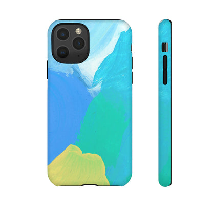 Hand Painted Abstract Blue Teal White Yellow Cute Phone Case - Tough Cases