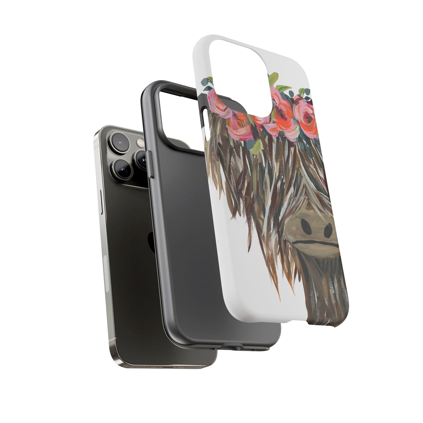 Floral Highland Cow Phone Case - Tough Cases for Animal Lovers