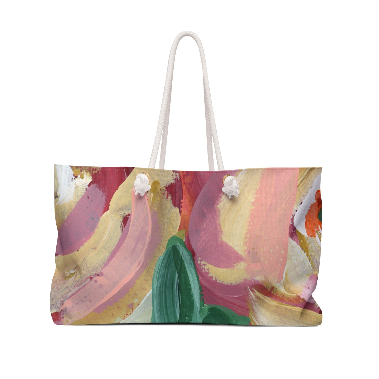 Bright Colorful Fun Abstract Art Weekender Bag in Pinks, Corals