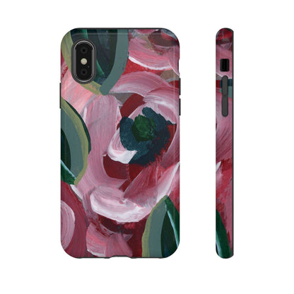 Burgundy Red Floral Hand Painted Abstract Colorful Case: Impact-Resistant Phone Cases