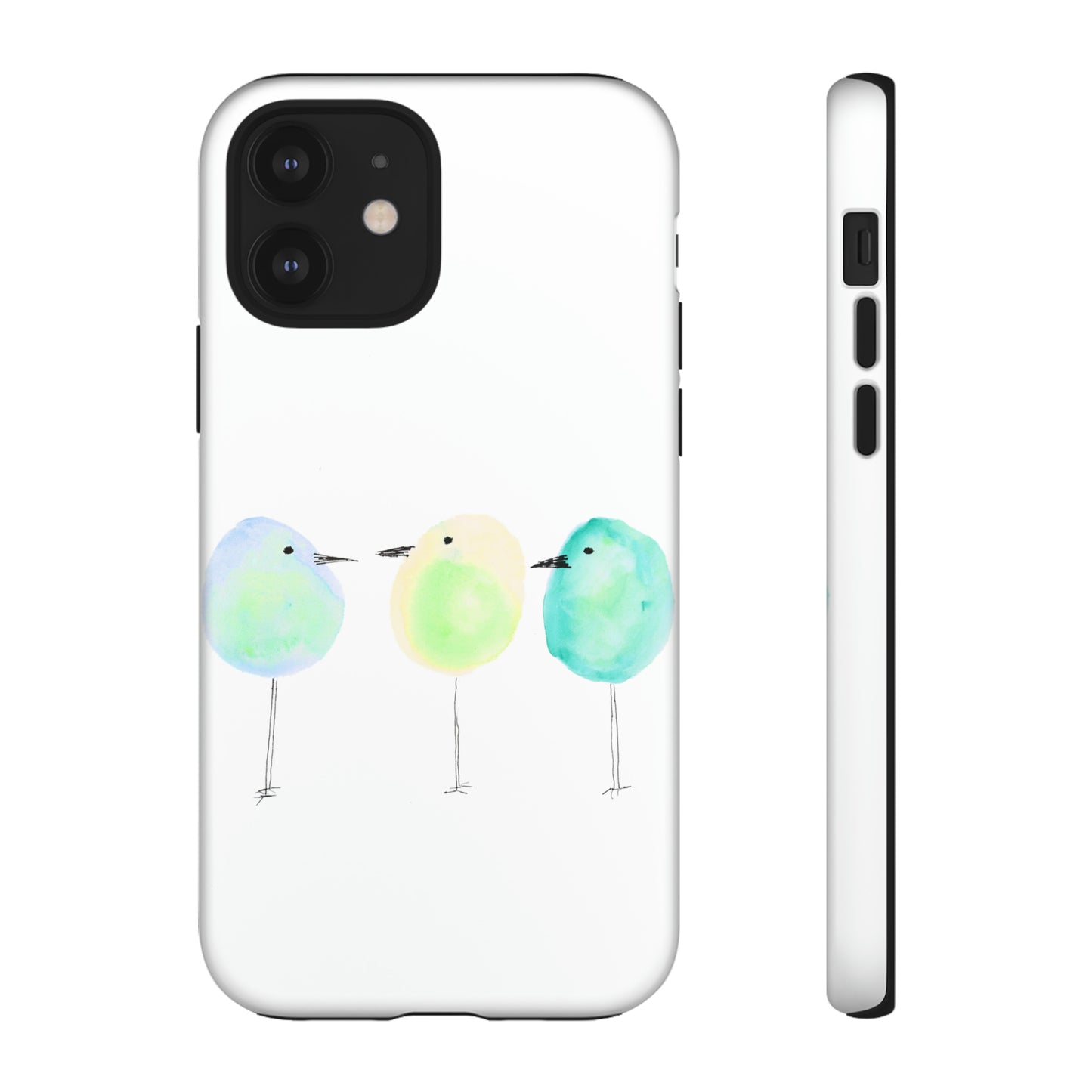 3 Watercolor Quirky Birds Hand Painted Phone Case - Tough Case